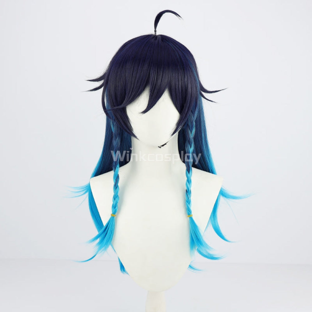 Genshin Impact Venti Female Black Blue Cosplay Wig