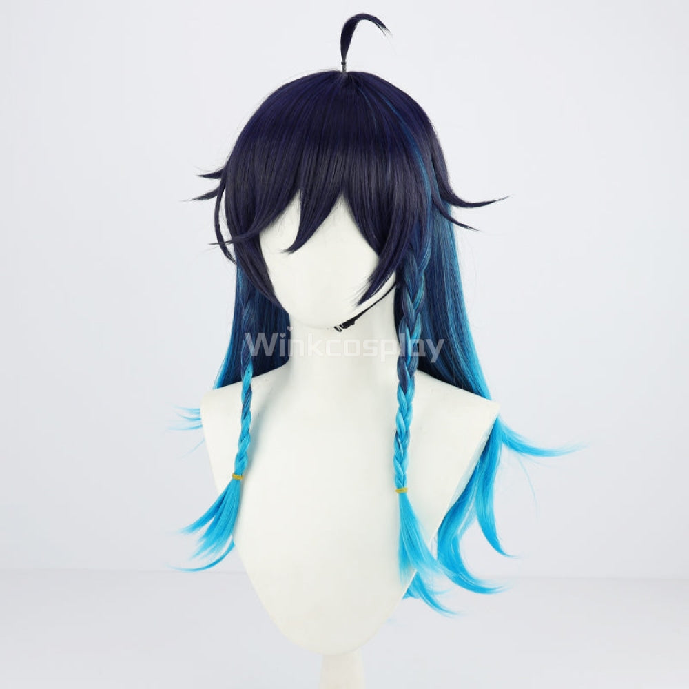 Genshin Impact Venti Female Black Blue Cosplay Wig