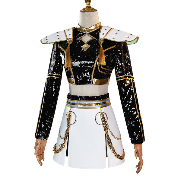 KPop Demon Hunters HUNTR/X Mira Black Golden Dance Outfit European Size Cosplay Costume