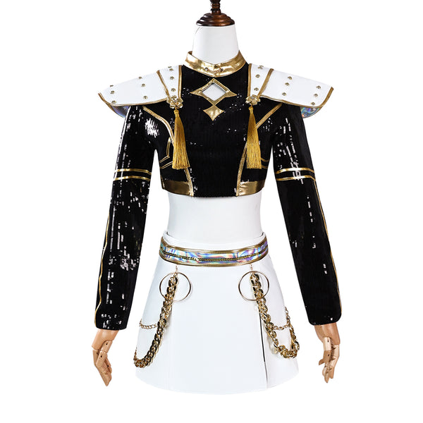 N KPop Demon Hunters HUNTR/X Zoey Black Golden Dance Outfit European Size Cosplay Costume