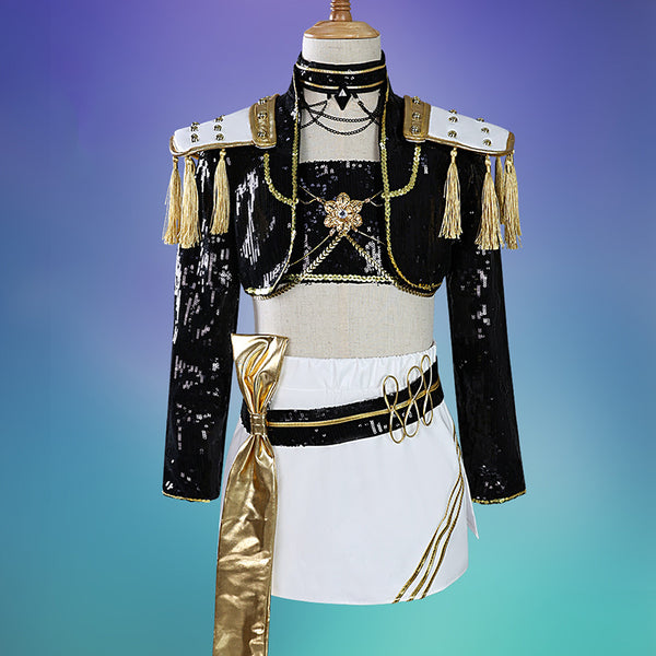 Kids Size KPop Demon Hunters HUNTR/X Zoey Black Golden Dance Outfit Cosplay Costume