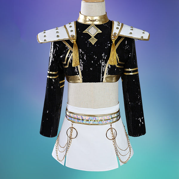 Kids Size KPop Killer Z Black Golden Dance Outfit Cosplay Costume