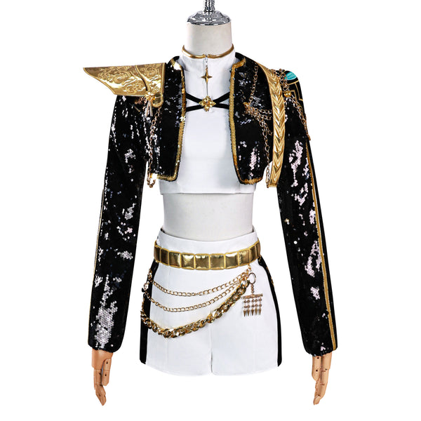 N KPop Demon Hunters HUNTR/X Rumi Black Golden Dance Outfit European Size Cosplay Costume