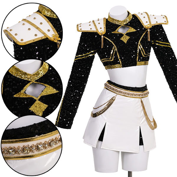 R KPop Demon Hunters HUNTR/X Zoey Black Golden Dance Outfit Cosplay Costume