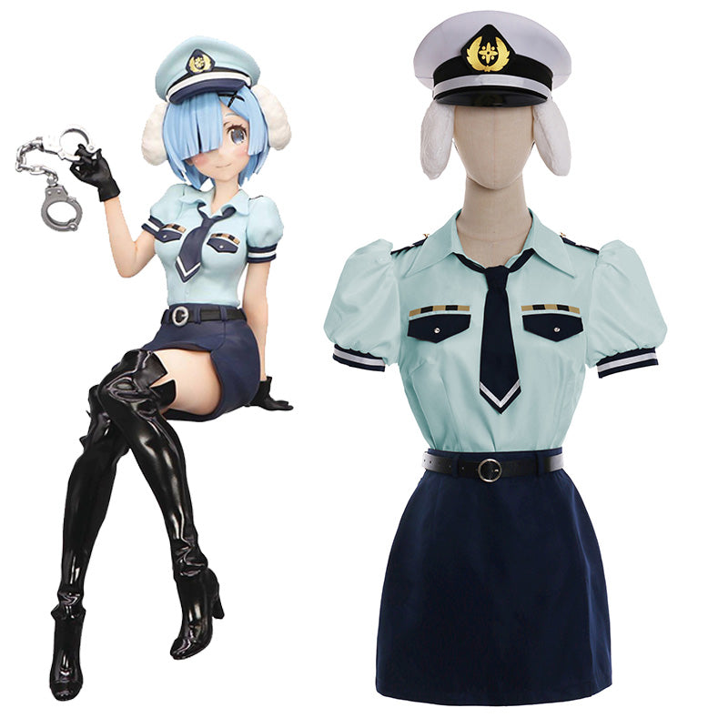 Re:Zero Starting Life in Another World Rem Police Officer Cap with Dog Ears Noodle Stopper Cosplay Costume