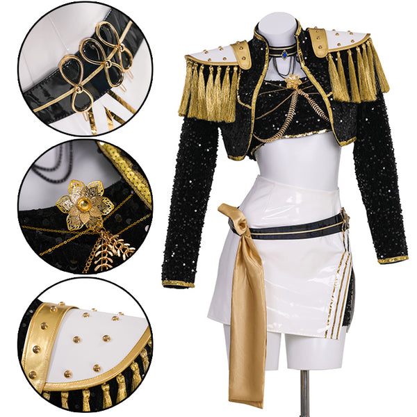 R KPop Demon Hunters HUNTR/X Mira Black Golden Dance Outfit Cosplay Costume