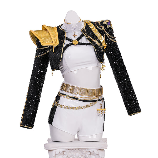 SR  KPop Demon Hunters HUNTR/X Rumi Black Golden Dance Outfit Cosplay Costume