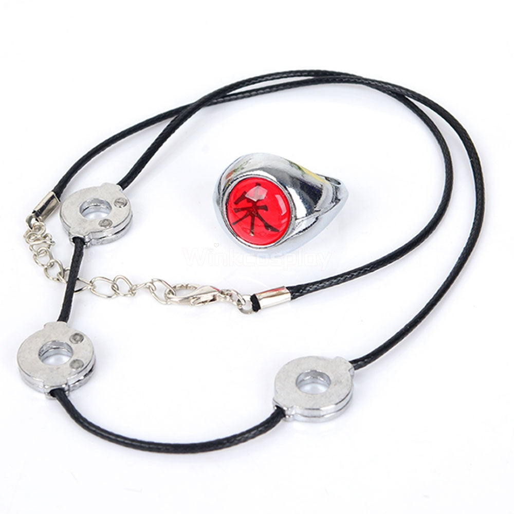 Akatsuki Itachi Uchiha Pain Pein Sasori Orochimaru Kakuzu Konan Kisame Hoshigaki Deidara Hidan from Naruto Halloween Ring Necklace Headband Cosplay Accessory Prop