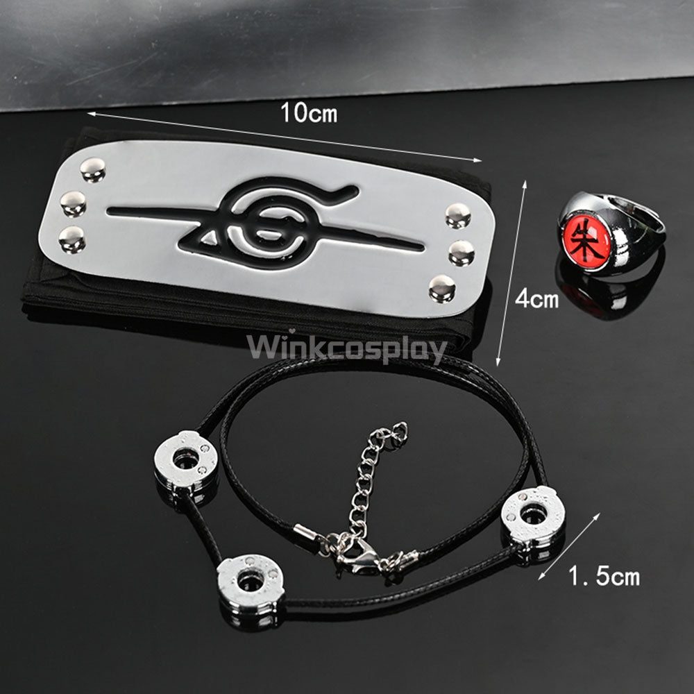 Akatsuki Itachi Uchiha Pain Pein Sasori Orochimaru Kakuzu Konan Kisame Hoshigaki Deidara Hidan from Naruto Halloween Ring Necklace Headband Cosplay Accessory Prop