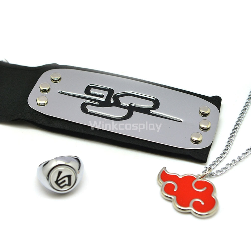 Akatsuki Itachi Uchiha Pain Pein Sasori Orochimaru Kakuzu Konan Kisame Hoshigaki Deidara Hidan from Naruto Halloween Ring Necklace Headband Cosplay Accessory Prop