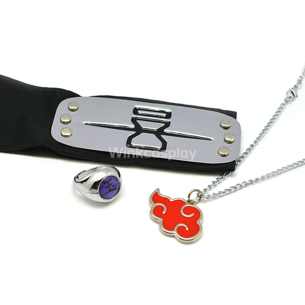 Akatsuki Itachi Uchiha Pain Pein Sasori Orochimaru Kakuzu Konan Kisame Hoshigaki Deidara Hidan from Naruto Halloween Ring Necklace Headband Cosplay Accessory Prop