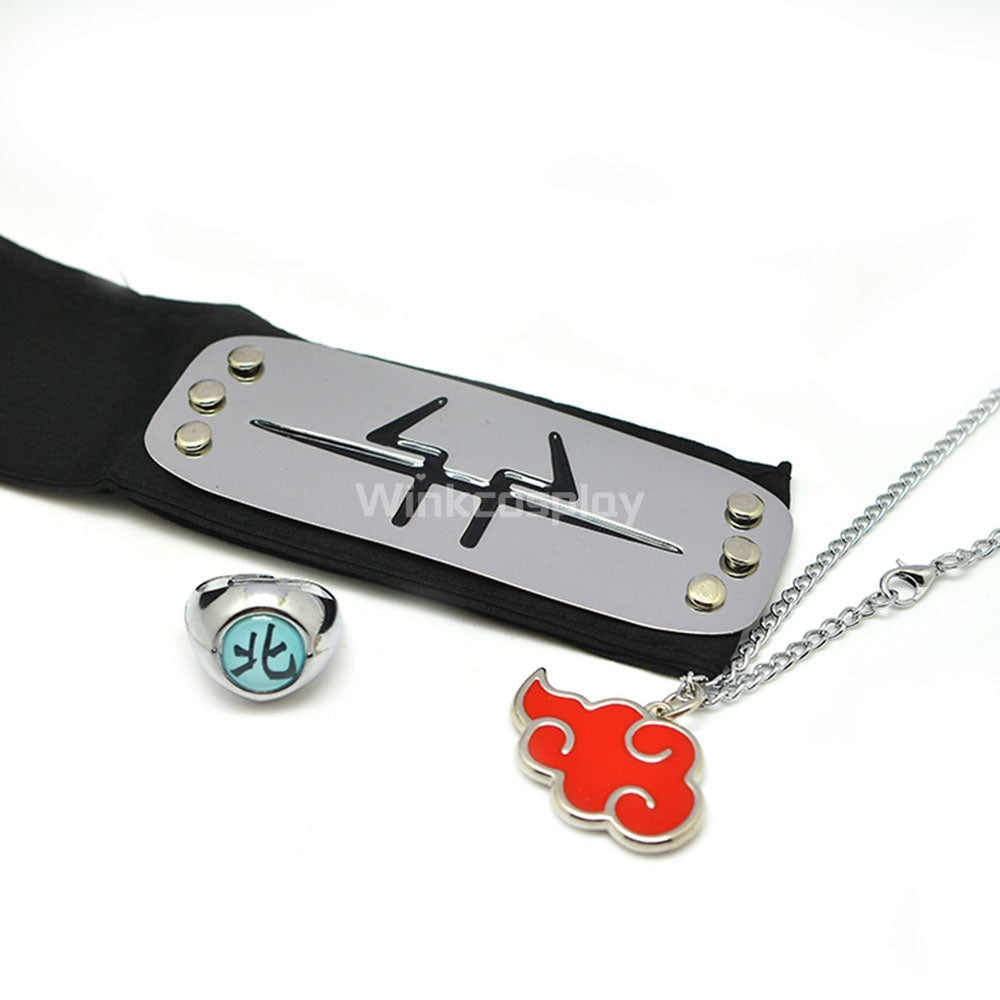 Akatsuki Itachi Uchiha Pain Pein Sasori Orochimaru Kakuzu Konan Kisame Hoshigaki Deidara Hidan from Naruto Halloween Ring Necklace Headband Cosplay Accessory Prop