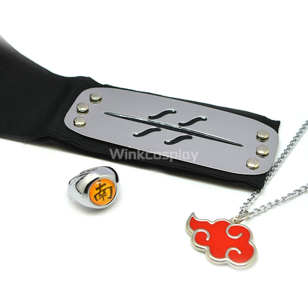 Akatsuki Itachi Uchiha Pain Pein Sasori Orochimaru Kakuzu Konan Kisame Hoshigaki Deidara Hidan from Naruto Halloween Ring Necklace Headband Cosplay Accessory Prop