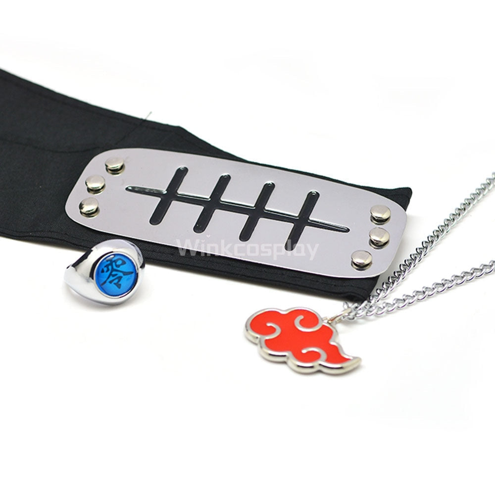 Akatsuki Itachi Uchiha Pain Pein Sasori Orochimaru Kakuzu Konan Kisame Hoshigaki Deidara Hidan from Naruto Halloween Ring Necklace Headband Cosplay Accessory Prop