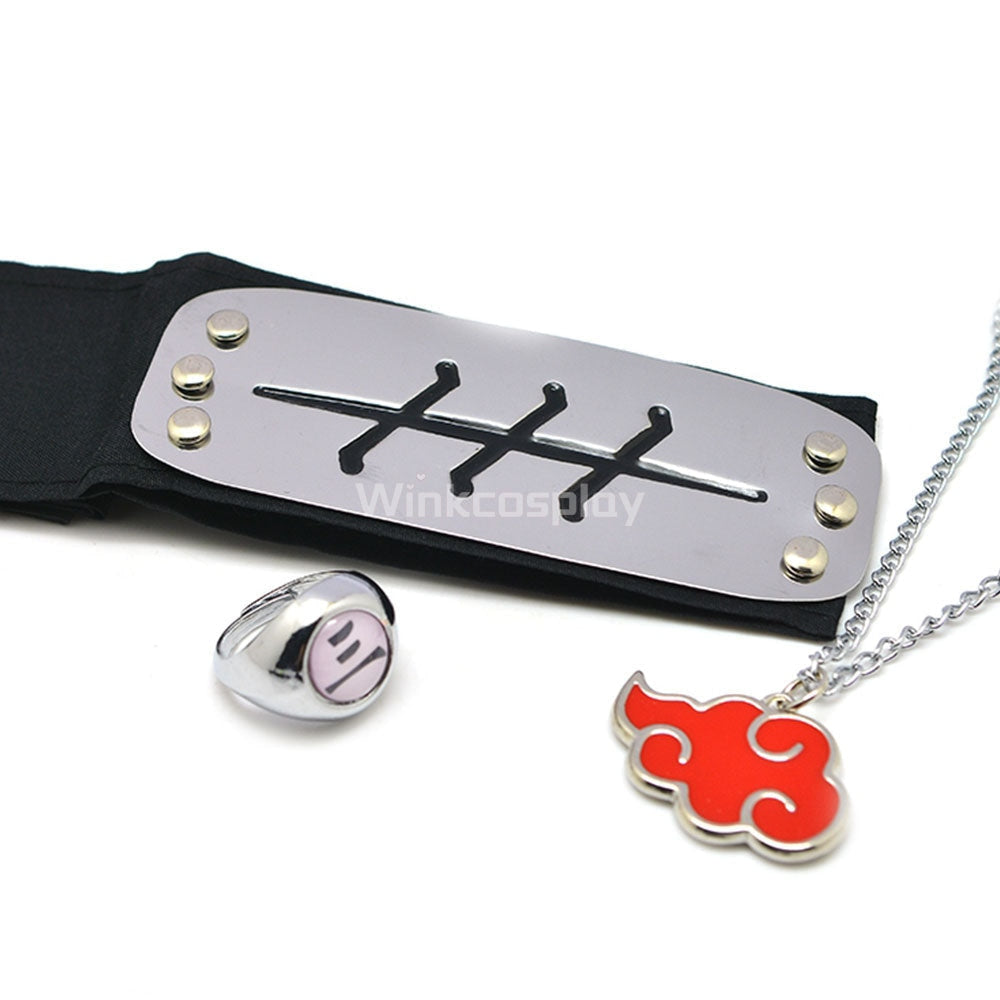 Akatsuki Itachi Uchiha Pain Pein Sasori Orochimaru Kakuzu Konan Kisame Hoshigaki Deidara Hidan from Naruto Halloween Ring Necklace Headband Cosplay Accessory Prop