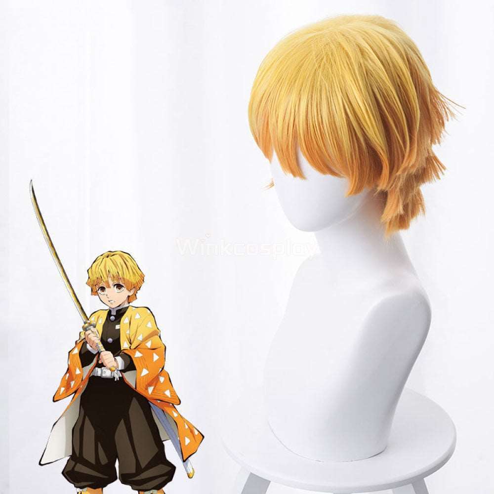 Demon Slayer: Kimetsu No Yaiba Agatsuma Zenitsu Yellow Orange Cosplay Wig