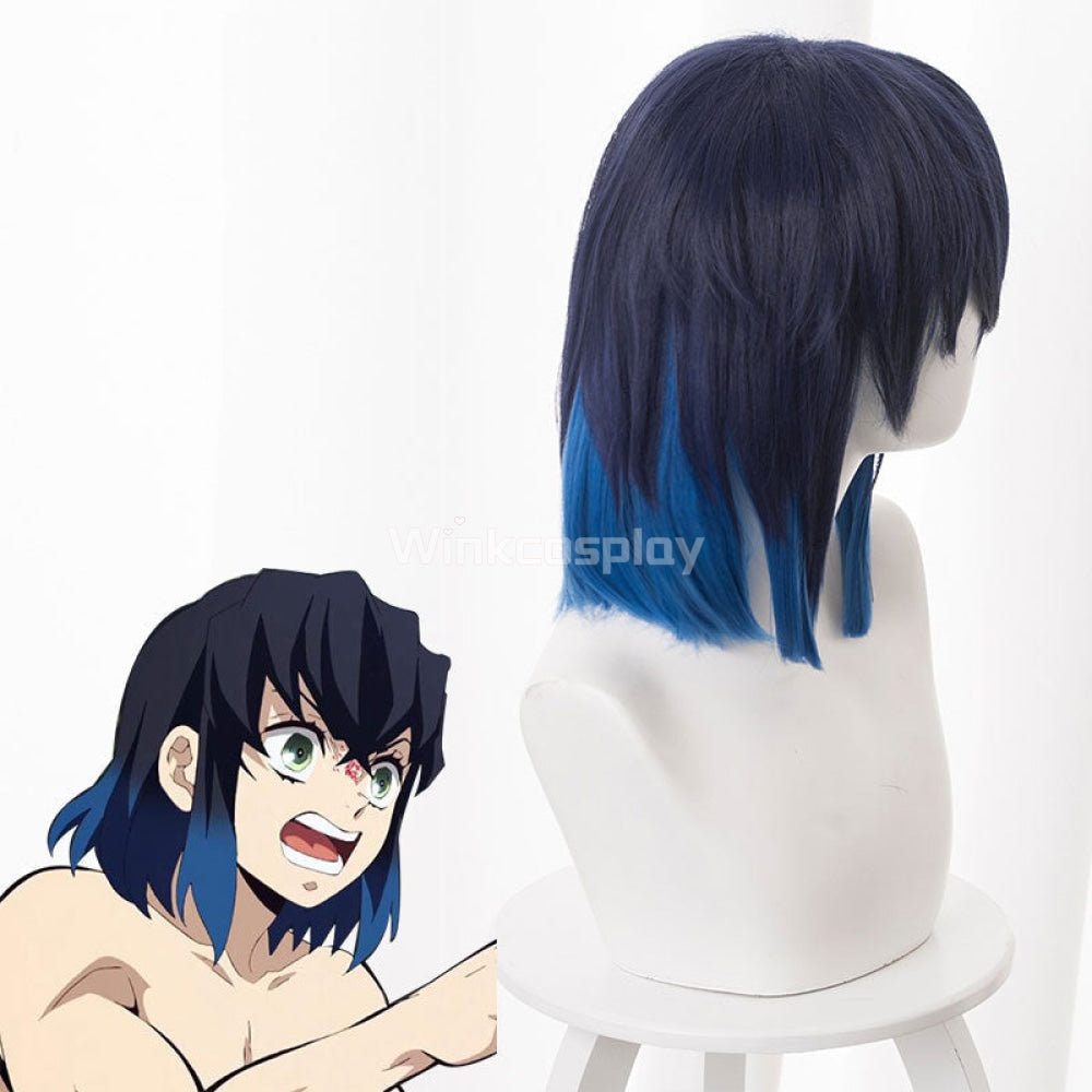 Demon Slayer Kimetsu No Yaiba Inosuke Hashibira Blue Black Cosplay Wig