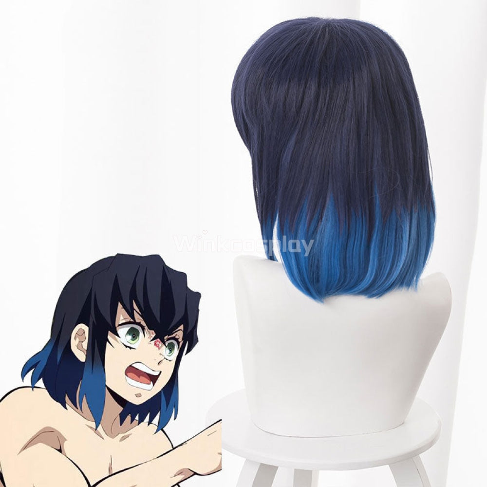 Demon Slayer Kimetsu No Yaiba Inosuke Hashibira Blue Black Cosplay Wig