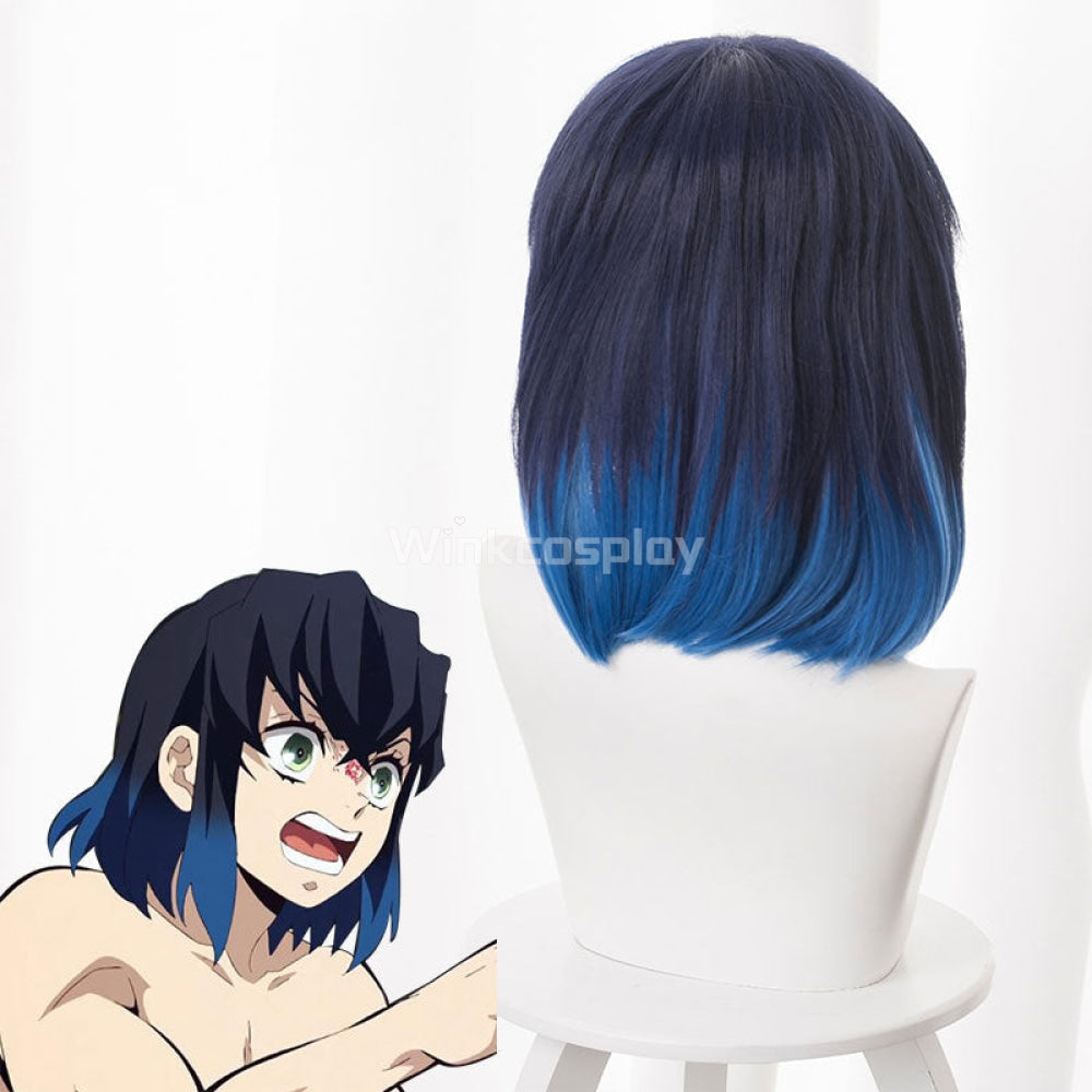 Demon Slayer Kimetsu No Yaiba Inosuke Hashibira Blue Black Cosplay Wig