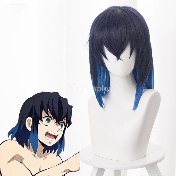 Demon Slayer Kimetsu No Yaiba Inosuke Hashibira Blue Black Cosplay Wig