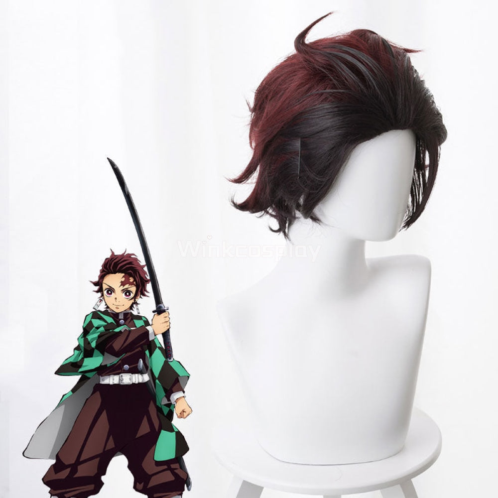 Demon Slayer: Kimetsu No Yaiba Kamado Tanjirou Red Brown Cosplay Wig