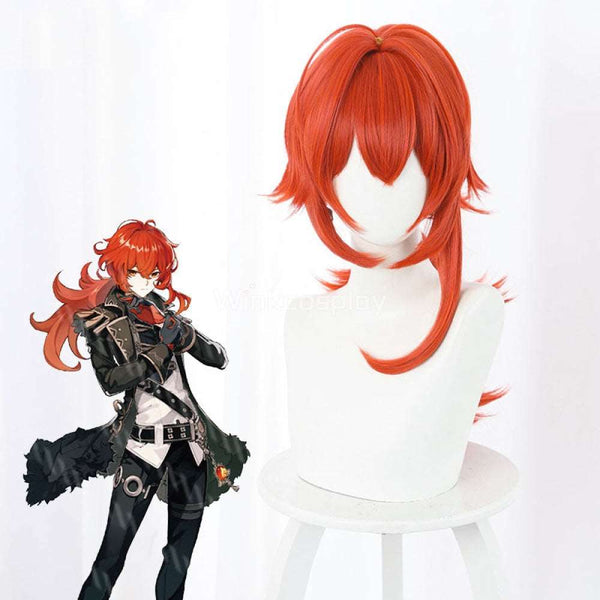 Diluc from Genshin Impact Halloween Red Cosplay Wig - Winkcosplay