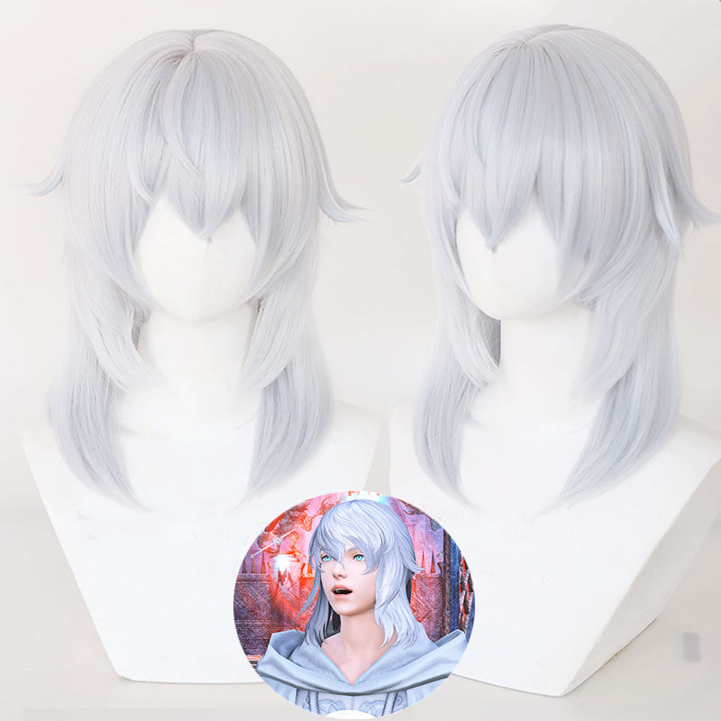 Final Fantasy XIV FF14 Themis Silver Gray Cosplay Wig
