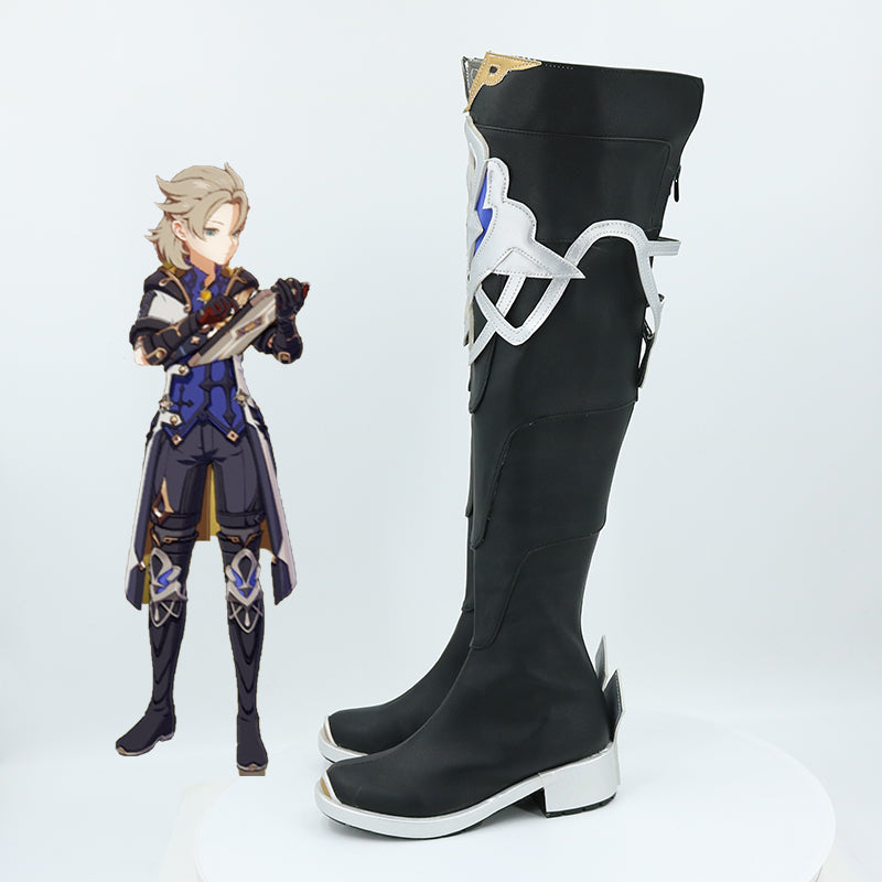 Genshin Impact Albedo Black Shoes Cosplay Boots