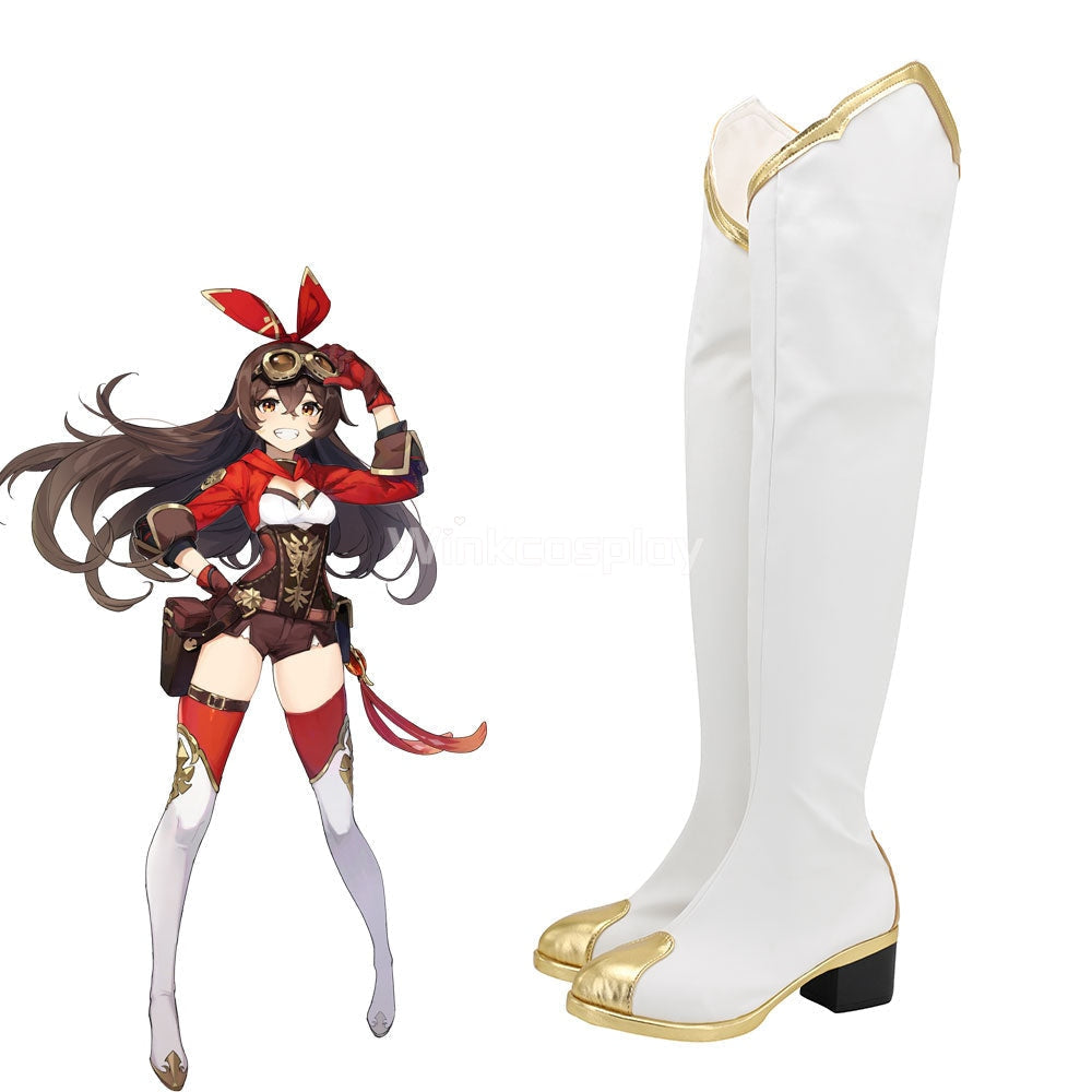 Genshin Impact Amber White Shoes Cosplay Boots - Winkcosplay