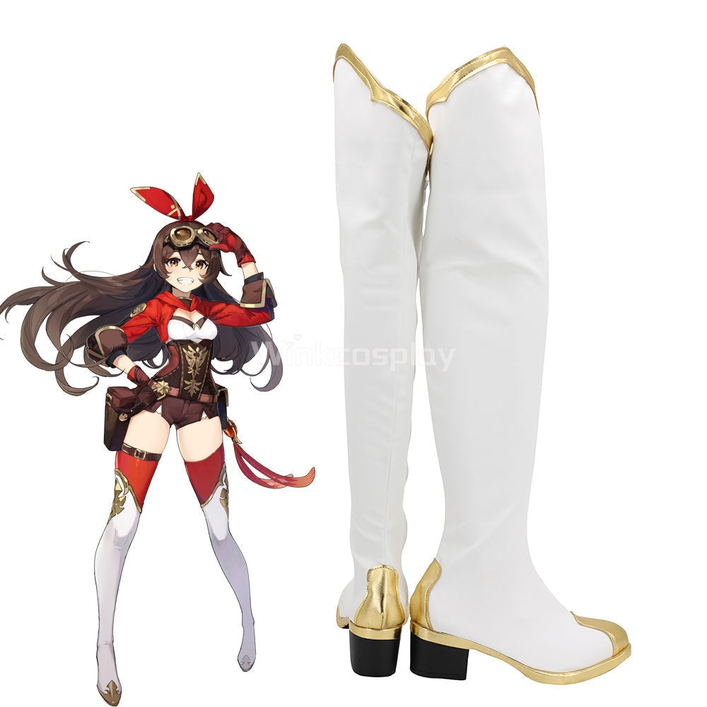 Genshin Impact Amber White Shoes Cosplay Boots - Winkcosplay