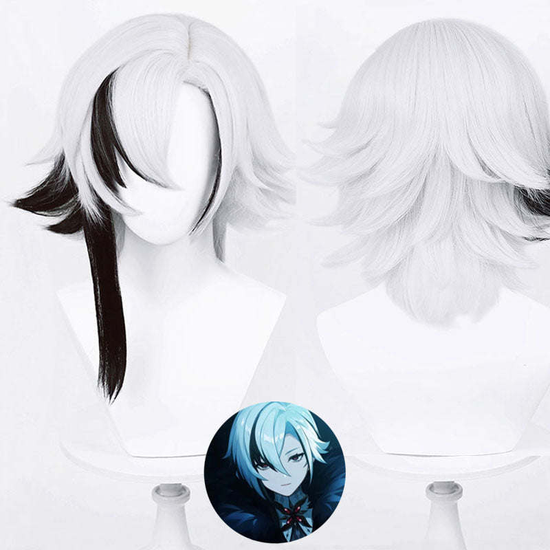 Genshin Impact the Eleven Fatui Harbingers The Knave The Servant Arlecchino Silver White Gray Black Cosplay Wig