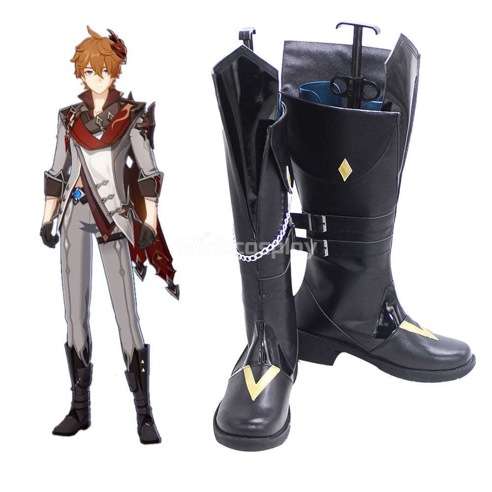 Genshin Impact Childe Tartaglia Black Shoes Cosplay Boots - Winkcosplay