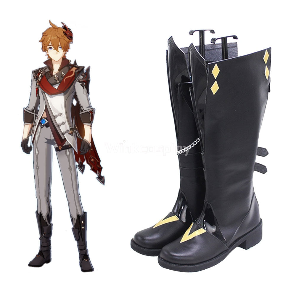 Genshin Impact Childe Tartaglia Black Shoes Cosplay Boots - Winkcosplay