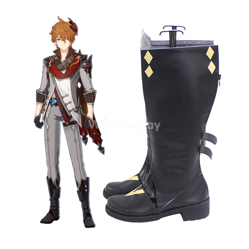 Genshin Impact Childe Tartaglia Black Shoes Cosplay Boots - Winkcosplay