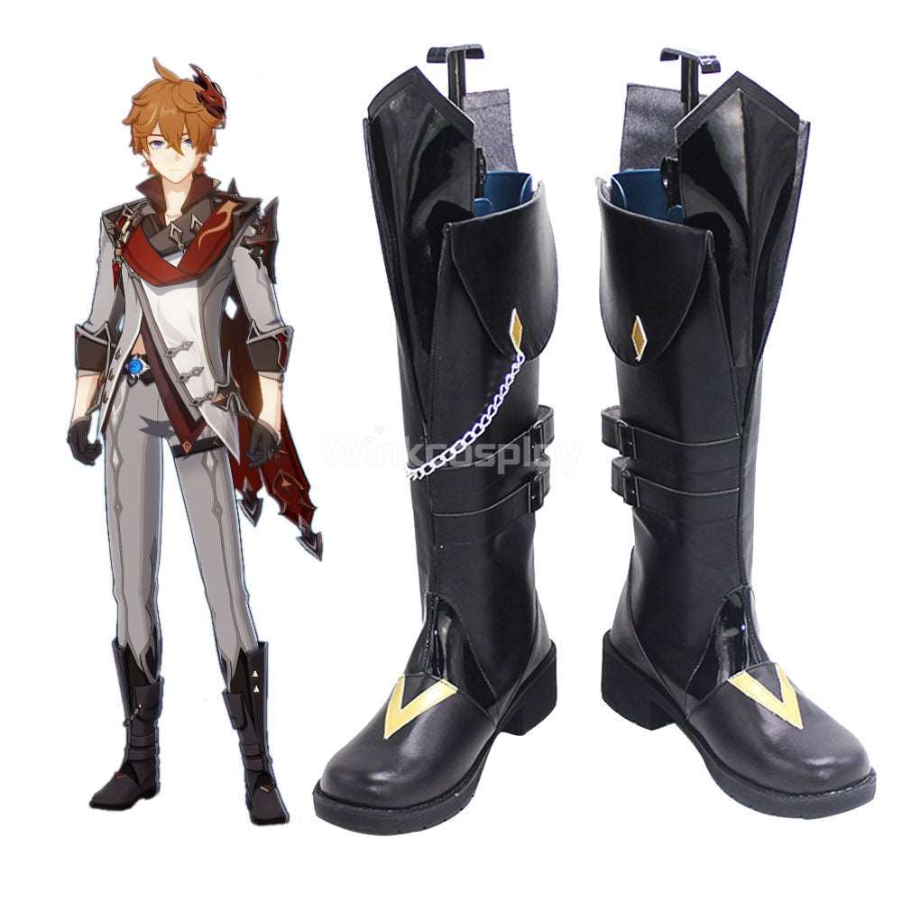 Genshin Impact Childe Tartaglia Black Shoes Cosplay Boots - Winkcosplay