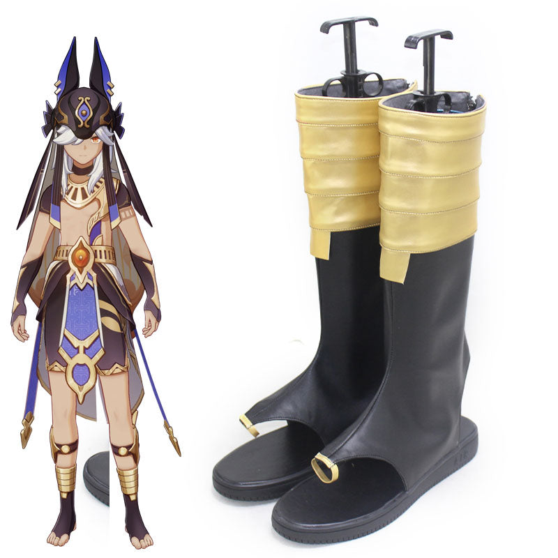 Genshin Impact Cyno Black Golden Shoes Cosplay Boots