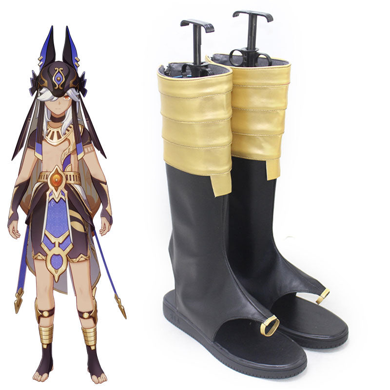 Genshin Impact Cyno Black Golden Shoes Cosplay Boots