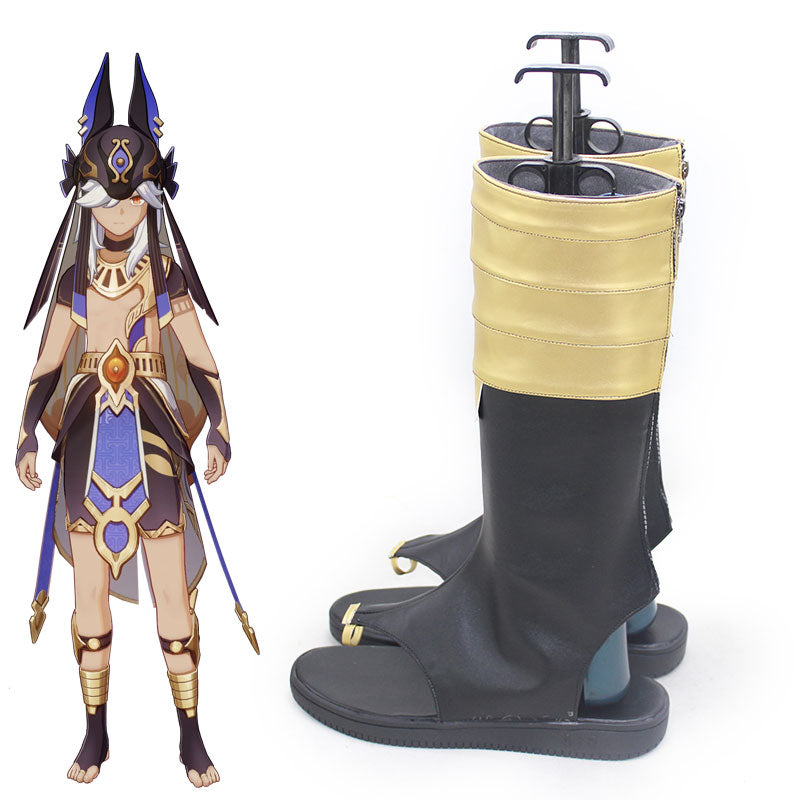 Genshin Impact Cyno Black Golden Shoes Cosplay Boots