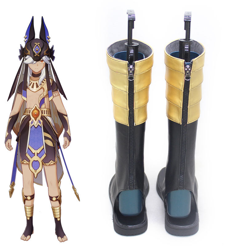 Genshin Impact Cyno Black Golden Shoes Cosplay Boots