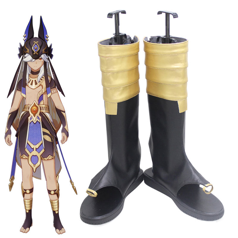 Genshin Impact Cyno Black Golden Shoes Cosplay Boots