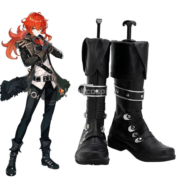 Genshin Impact Diluc Black Shoes Cosplay Boots - Winkcosplay