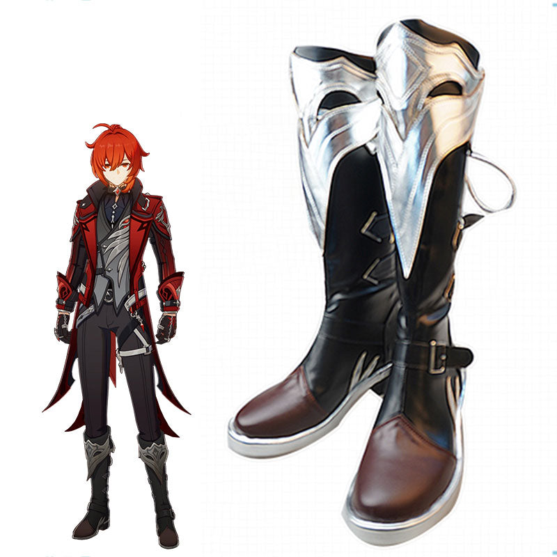Genshin Impact Diluc Red Dead of Night Shoes Cosplay Boots