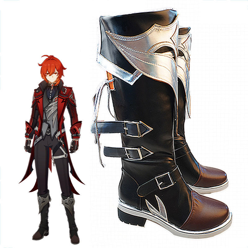 Genshin Impact Diluc Red Dead of Night Shoes Cosplay Boots