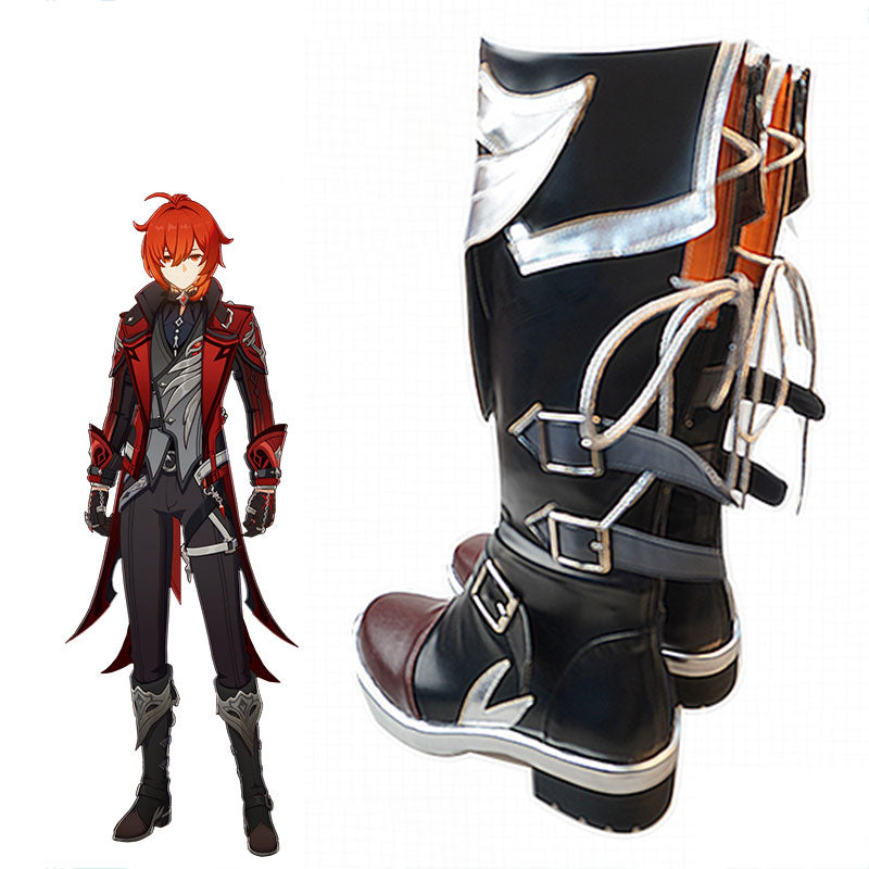 Genshin Impact Diluc Red Dead of Night Shoes Cosplay Boots