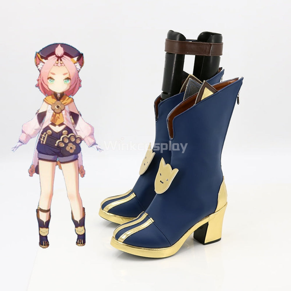 Genshin Impact Diona Blue Shoes Cosplay Boots - Winkcosplay