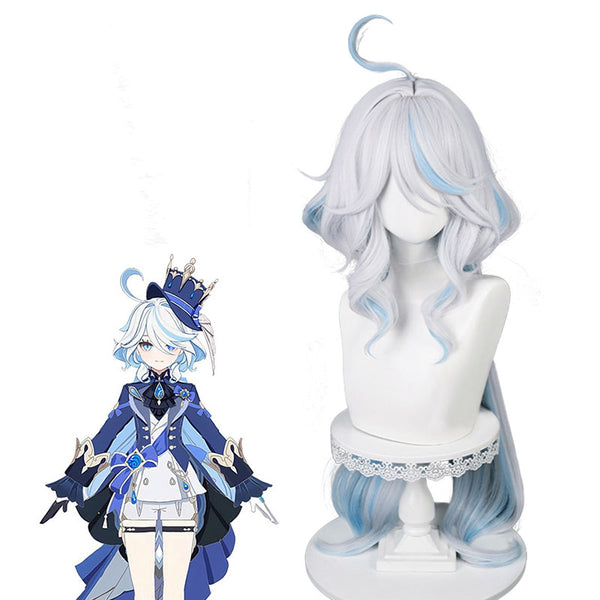 Genshin Impact Fontaine Hydro Archon Focalors Furlna Silver White Blue Cosplay Wig