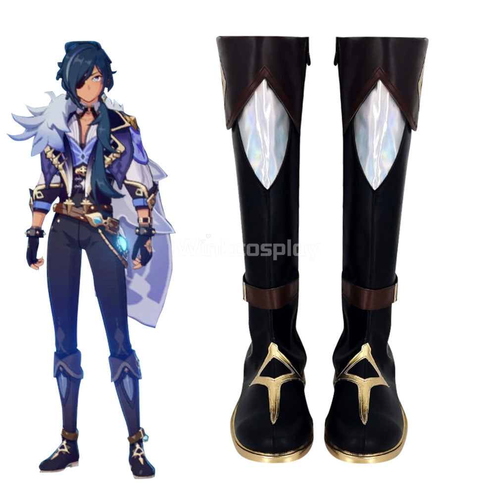 Genshin Impact Kaeya Black Shoes Cosplay Boots - Winkcosplay