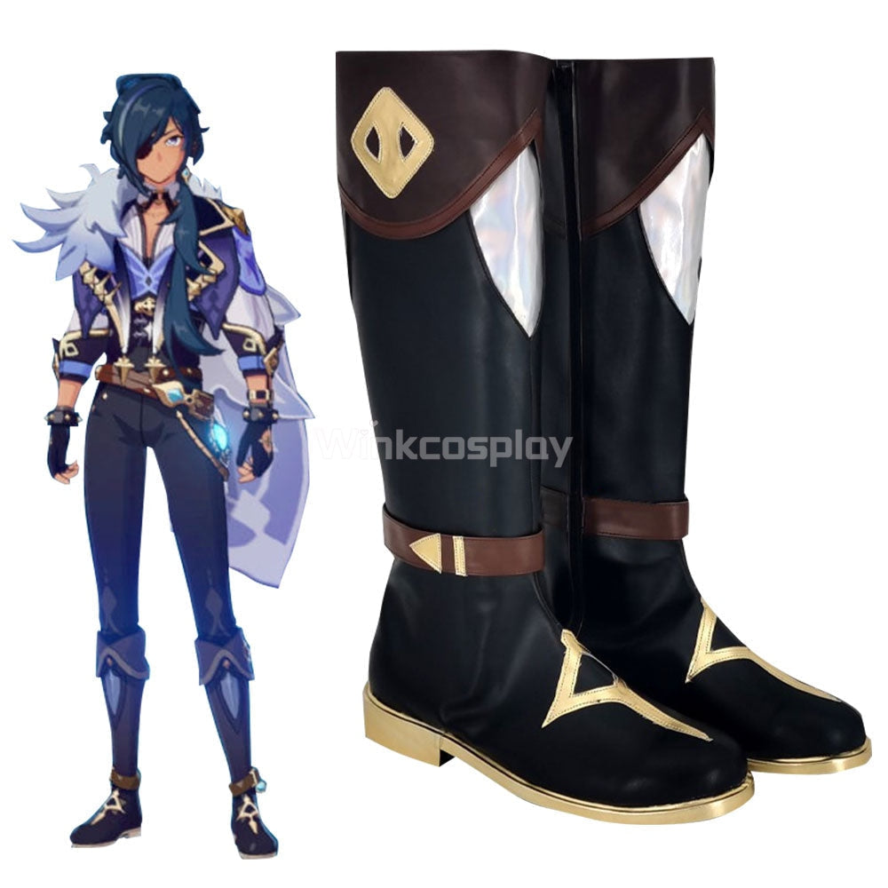 Genshin Impact Kaeya Black Shoes Cosplay Boots - Winkcosplay