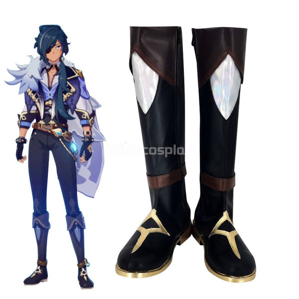 Genshin Impact Kaeya Black Shoes Cosplay Boots - Winkcosplay