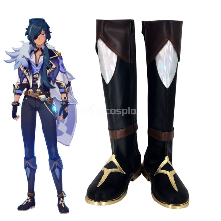 Genshin Impact Kaeya Black Shoes Cosplay Boots - Winkcosplay